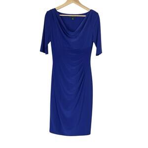 Lauren Ralph Lauren Cowl Neck Ruched Sheath Cobalt Blue Dress Women's Size 6